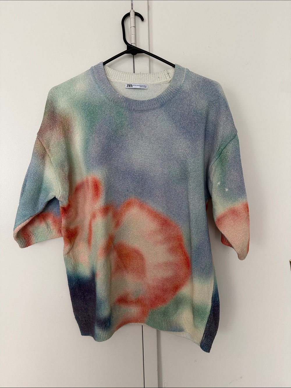 ZARA Multicolor Tie-Dye Crewneck Sweater in Blue, Green & Coral